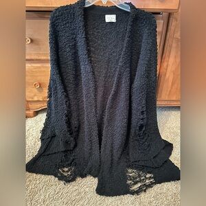 143 Story Black Distressed Cardi